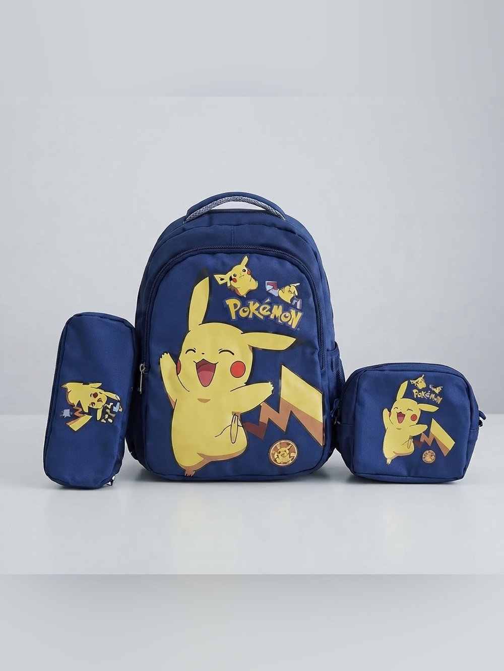 Pokémon Pikachu 3-Piece Blue Backpack Set with Pencil Case & Accessory Pouch